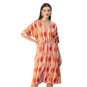 Moomaya Rayon V Yaka Trendy Baskılı Pinguin Gri Kadın Elbise