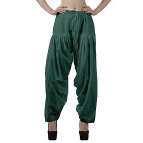 Moomaya Schiffli Detain Solid Punjabi Salwar Rahat Büzme İpli Bel Pamuk Koyu Cam Göbeği Yeşili Yoga Kadın Pantolon