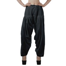 Moomaya Schiffli Detain Solid Punjabi Salwar Rahat Büzme İpli Bel Pamuk Koyu Lacivert Yoga Kadın Pantolon