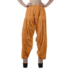 Moomaya Schiffli Detain Solid Punjabi Salwar Rahat Büzme İpli Bel Pamuk Koyu Şeftali Yoga Kadın Pantolon