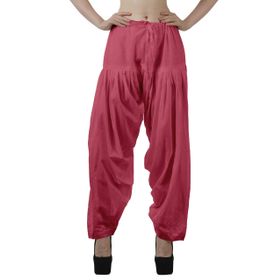 Moomaya Schiffli Detain Solid Punjabi Salwar Rahat Büzme İpli Bel Pamuk Parlak Kırmızı Yoga Kadın Pantolon