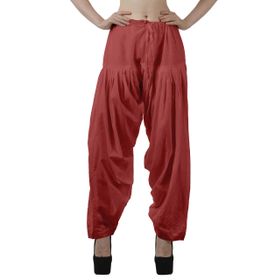 Moomaya Schiffli Detain Solid Punjabi Salwar Rahat Büzme İpli Bel Pamuk Pastel Kırmızı Yoga Kadın Pantolon