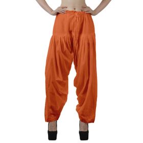 Moomaya Schiffli Detain Solid Punjabi Salwar Rahat Büzme İpli Bel Pamuk Turuncu Yoga Kadın Pantolon