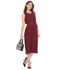 Moomaya Solid Georgette Normal Kesim Kestane Kadın Tulum