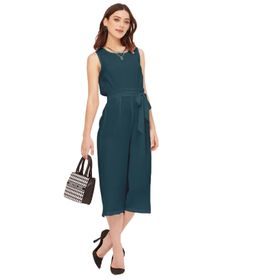 Moomaya Solid Georgette Normal Kesim Mavi Kadın Tulum