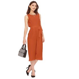 Moomaya Solid Georgette Normal Kesim Turuncu Kadın Tulum