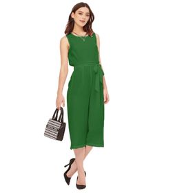 Moomaya Solid Georgette Normal Kesim Yeşil Kadın Tulum