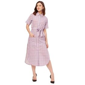 Moomaya Trendy Pamuk Baskılı Lavanta Kadın Elbise