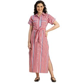 Moomaya Trendy Pamuk Baskılı Macenta Kadın Elbise