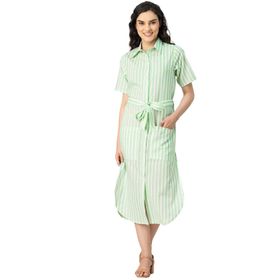 Moomaya Trendy Pamuk Baskılı Yeşil Mint Green Kadın Elbise