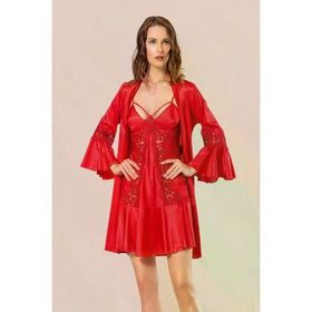 Moongirl 067 Kırmızı Modelli Dantelli Saten Kadın Fantazi Gecelik Takım