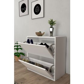Moonlife 2 Kapaklı Kayar Beyaz Raflı Ayakkabılık