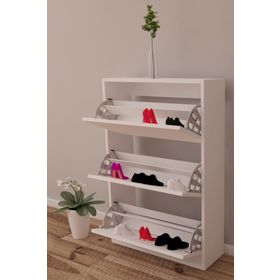 Moonlife Beyaz 3 Kapaklı Kayar Raflı Ayakkabılık