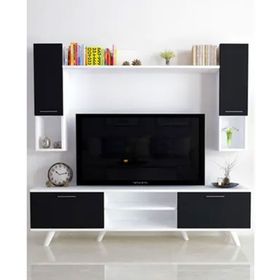 Moonlife Beyaz Siyah İstanbul Dolaplı Kapaklı Tv Ünitesi