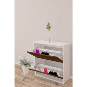 Moonlife Ceviz 2 Kapaklı Kayar Raflı Ayakkabılık