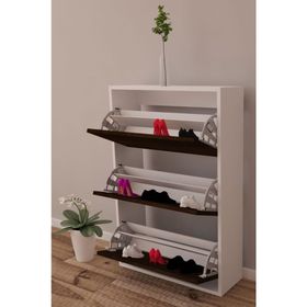 Moonlife Ceviz 3 Kapaklı Kayar Raflı Ayakkabılık