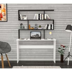 Moonlife MNLFCM007 Siyah Kaya Kitaplıklı Çalışma Masası