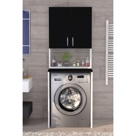 Moonlife Siyah Üst Dolaplı Çok Amaçlı Çamaşır Makinesi Dolabı