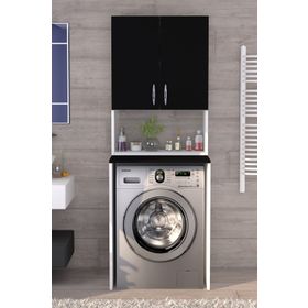 Moonlife Siyah Üst Dolaplı Çok Amaçlı Çamaşır Makinesi Dolabı