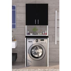 Moonlife Siyah Üst Dolaplı Çok Amaçlı Çamaşır Makinesi Dolabı