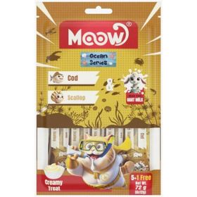 Moow Morina Balıklı Deniz Taraklı ve Keçi Sütlü Yetişkin Sıvı 6x12 gr Kedi Ödül Maması