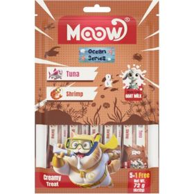 Moow Ton Balıklı Karidesli ve Keçi Sütlü Yetişkin Sıvı 6x12 gr Kedi Ödül Maması