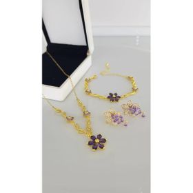 Mor Çiçek Gold Rengi Çelik Takı Seti