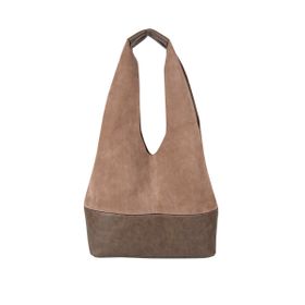 Morca 57x36x15 cm Tek Ebat Vizon Hakiki Süet Salaş Kadın Omuz Çantası
