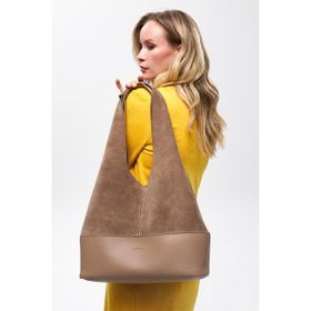 Morca 57x36x15 cm Tek Ebat Vizon Hakiki Süet Salaş Kadın Omuz Çantası