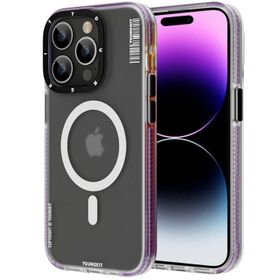 More TR Apple iPhone 14 Pro Magsafe Şarj Özellikli Youngkit Jane Sand Serisi Derin Mor Kapak Kılıf