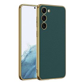 More TR Galaxy S23 Plus Deri Görünümlü Kenarları Elektroplating Kaplama Zore Fizyon Kapak Kılıf