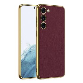 More TR Galaxy S23 Plus Deri Görünümlü Kenarları Elektroplating Kaplama Zore Fizyon Kapak Kılıf