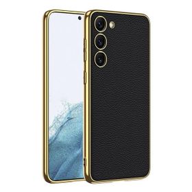 More TR Galaxy S23 Plus Deri Görünümlü Kenarları Elektroplating Kaplama Zore Fizyon Kapak Kılıf