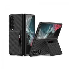 More TR Galaxy Z Fold 4 Karbonfiber Arka Yüzey Zore Kartlıklı Kıpta Silikon Kapak Kılıf