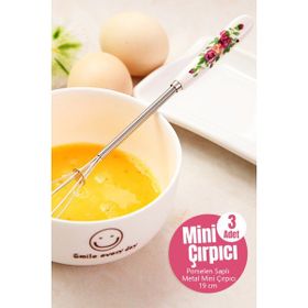 Morlimon Porselen Saplı Metal Mini 3'lü Süt Kahve Yumurta Çırpıcı