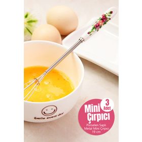 Morlimon Porselen Saplı Metal Mini 3'lü Süt Kahve Yumurta Çırpıcı