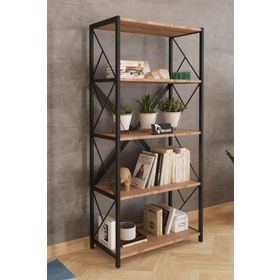 Morpanya Sera Metal Kitaplık 5 Raflı Çok Amaçlı Ceviz 150 cm Kitap Rafı