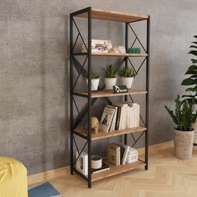Morpanya Sera Metal Kitaplık 5 Raflı Çok Amaçlı Ceviz 150 cm Kitap Rafı