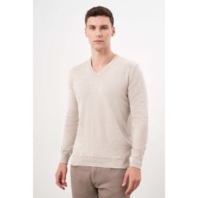 Morven 23KC017004 Bej Basic Dynamic Fit Rahat Kesim V Yaka Triko Erkek Kazak