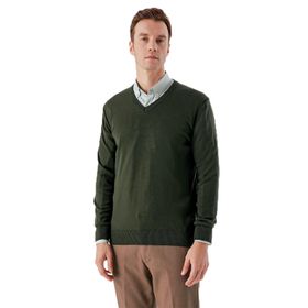 Morven 23KC017004 Haki Basic Dynamic Fit Rahat Kesim V Yaka Triko Erkek Erkek Kazak