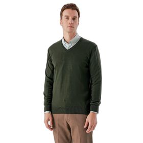 Morven 23KC017004 Haki Basic Dynamic Fit Rahat Kesim V Yaka Triko Erkek Erkek Kazak