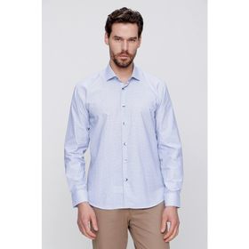 Morven Mavi Baskılı Slim Fit Dar Kesim Erkek Gömlek