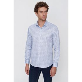 Morven Mavi Baskılı Slim Fit Dar Kesim Erkek Gömlek