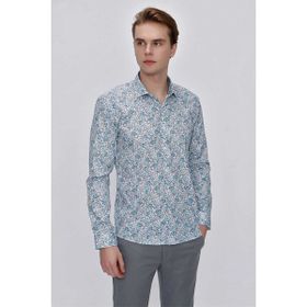 Morven Mavi Baskılı Slim Fit Dar Kesim Erkek Gömlek