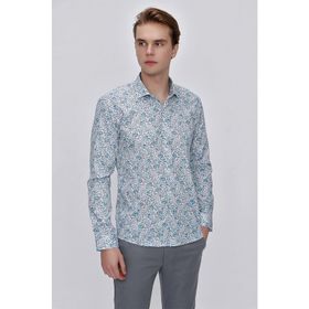 Morven Mavi Baskılı Slim Fit Dar Kesim Erkek Gömlek
