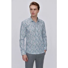 Morven Mavi Baskılı Slim Fit Dar Kesim Erkek Gömlek