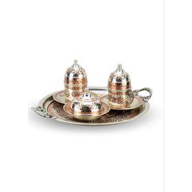 Morya İçi Kalay Kaplı 2 Kişilik İşlemeli Bakır Kahve Takımı