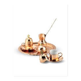 Morya İçi Kalaylı 2 Kişilik Dövme Bakır Kahve Takımı
