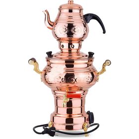 Morya Termostatlı Dövme Işlemeli Kırmızı Bakır Semaver 4 lt