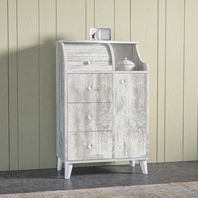 Movemo Beyaz 98.5x70.5x33 cm 3 Kapaklı Tek Çekmeceli 2 Raflı Ahşap Eskitme Çiftli Ekmek Dolabı